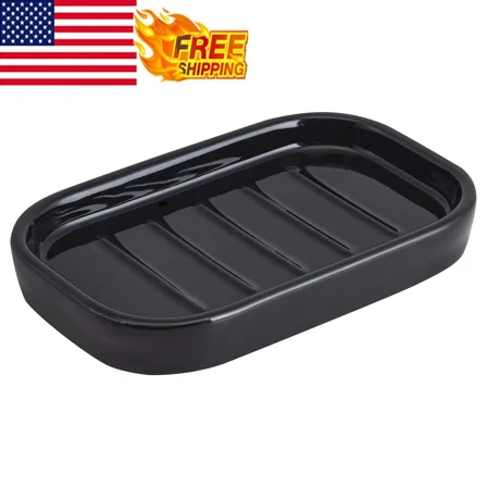 Basic Ceramic Soap Dish For Bathroom Countertop Practical Soap Bar Holder Black