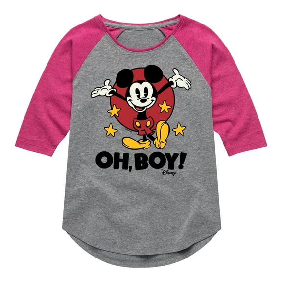 Disney - Mickey Mouse - Oh Boy! - Toddler & Youth Girls Raglan Graphic T-Shirt