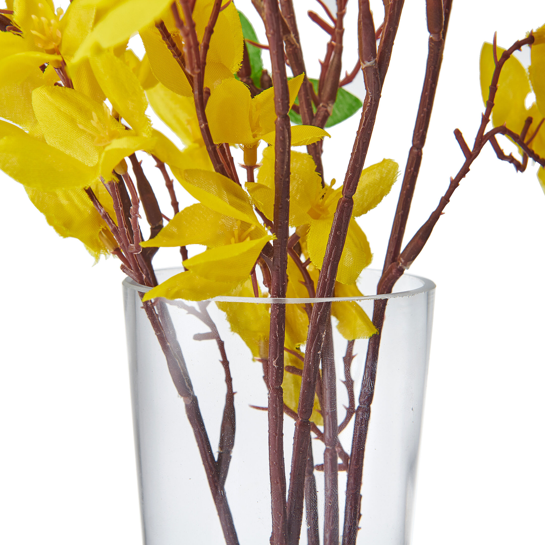 Elements Artificial Realistic Look and Feel Forsythia Arrangement in Clear Glass Vase