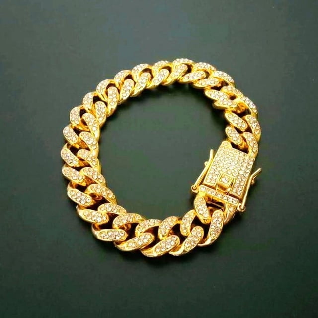 Pulsera de cadena cubana de hip hop con diamantes de imitación de 12,5 mm, collar de oro para hombre, collar con temperamento, joyería de moda