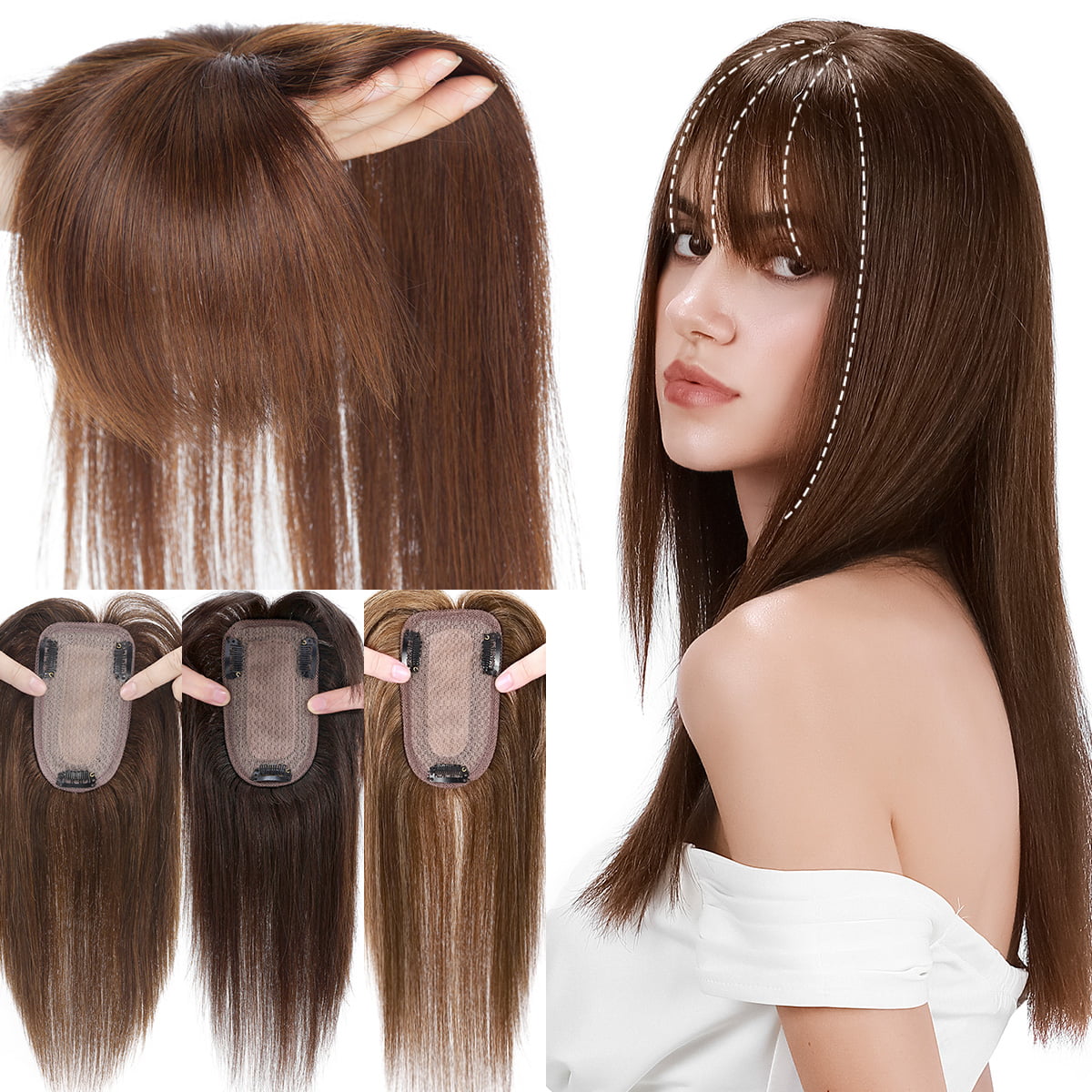 human hair toppers with bangs