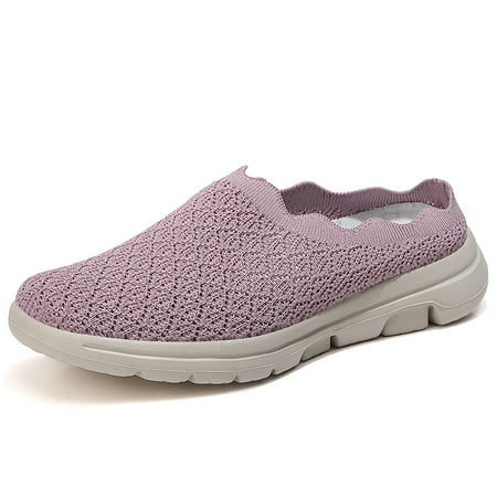 

Women‘s Knitted Flat Mules Solid Color Breathable Closed Toe Slippers Casual Slip On Shoes