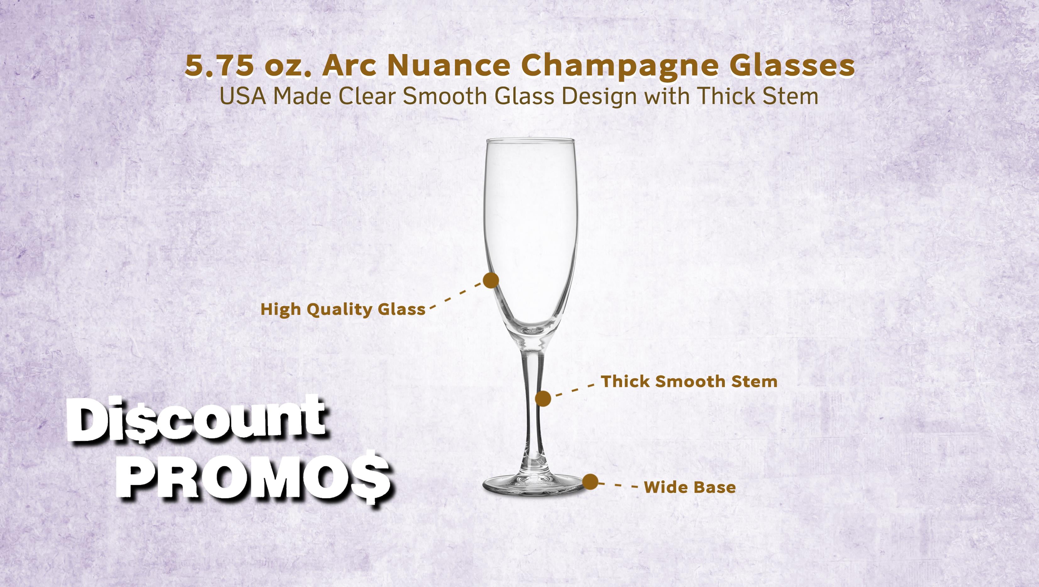 Nuance Champagne Flutes by ARC 5.75 oz. Set of 10, Bulk Pack - Perfect for Hotel, Bar, Restaurant or Lounge - Clear
