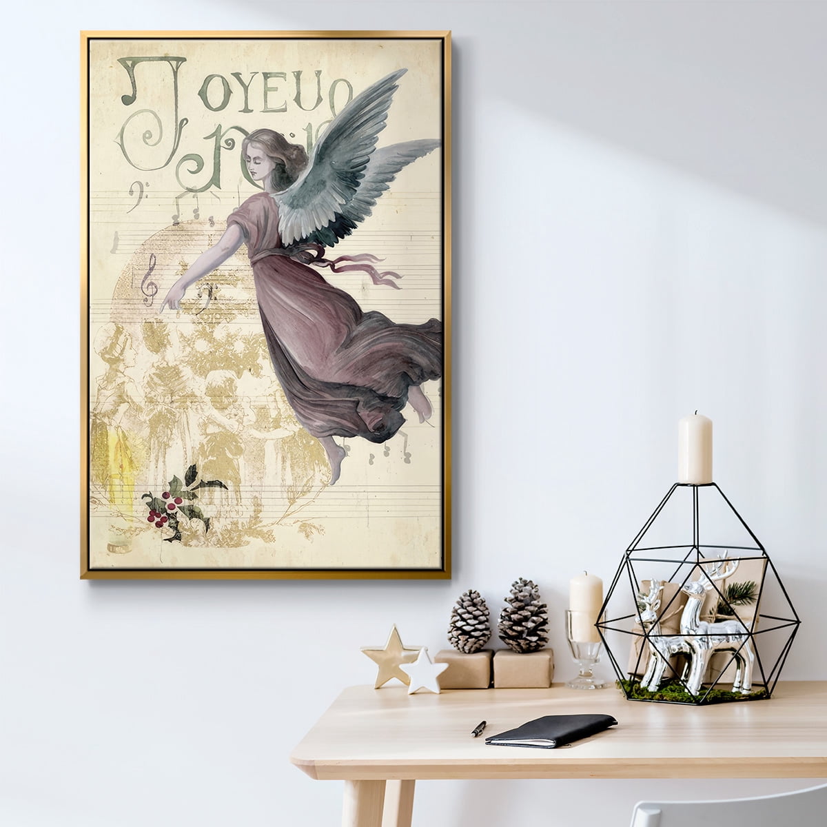 Christmas Greetings Collection B - Framed Gallery Wrapped Holiday Canvas - 27 x 41 - Gold Frame