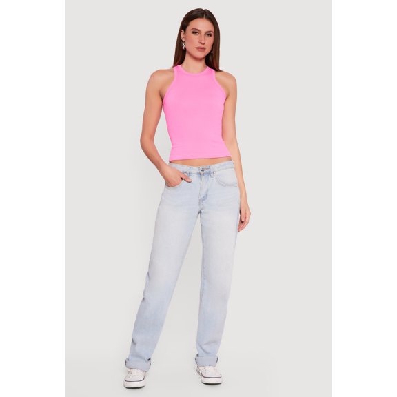 Women's Seamless Rib Knit Cropped Racerback Tank Top
