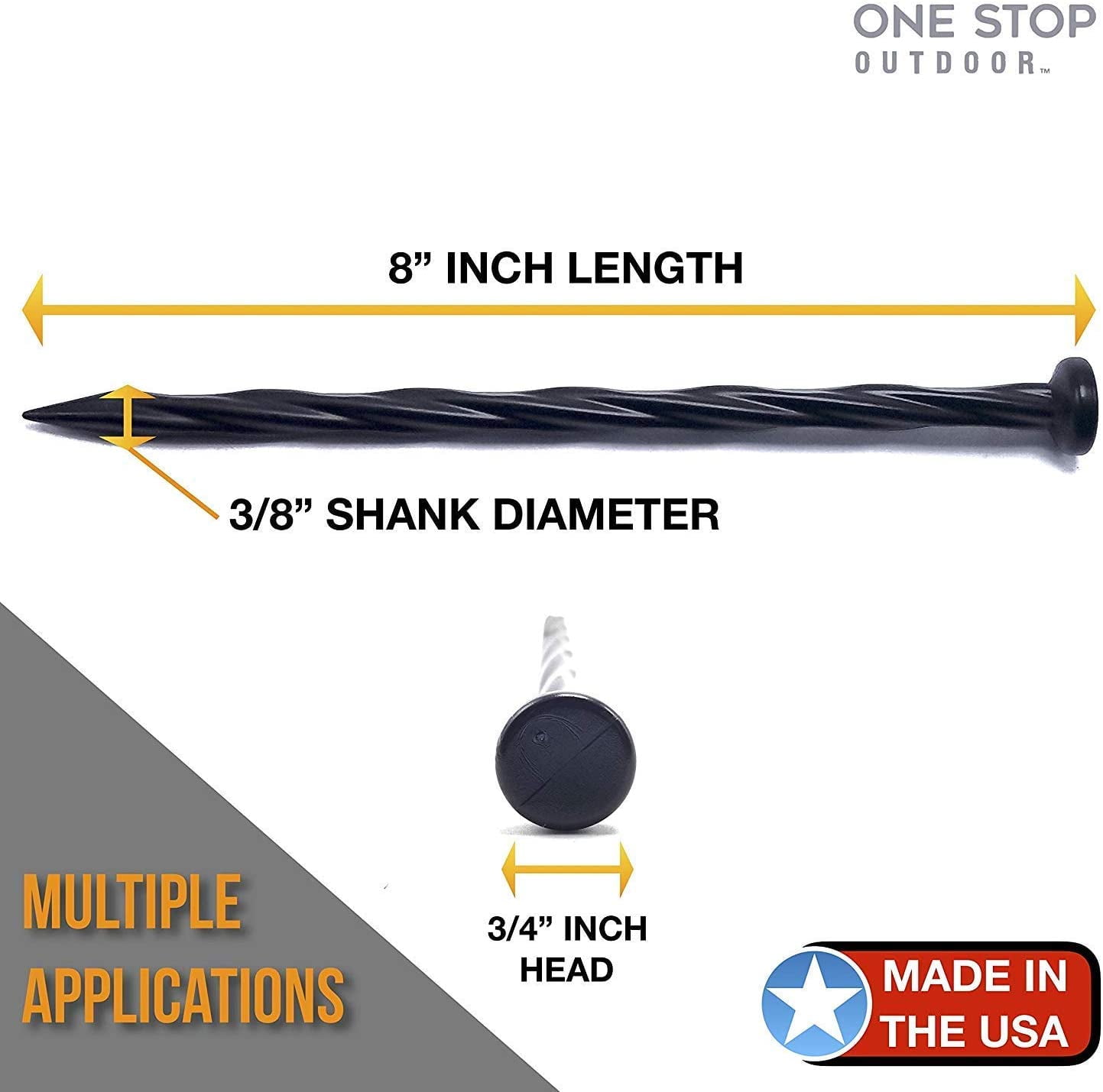 (150 Pack) USA Made - 8" Inch Plastic Edging Nails, Spiral Nylon Landscape Stake Nail / Anchoring Spikes For Paver Edging, Weed Barrier, Artificial Turf (Fits Most Brands Dimex EasyFlex Proflex)