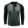 thumbnail image 4 of GuangCheng George Mens Henley Shirts,Color Block,Long Sleeve,Casual Tees,Raglan Sleeve,Athletic Comfort Tops,Green,Size 3XL, 4 of 6
