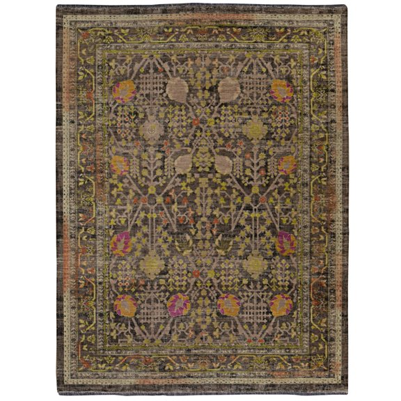 Linon Logan Malaya Polyester 3' X 5' Accent Rug in Black and Green