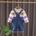 thumbnail image 3 of Infant Overalls Set Long Sleeve Striped Top with Bear Face Denim Suspender Pants Soft Cotton Blend Children Outfit for Boys Girls, 3 of 7