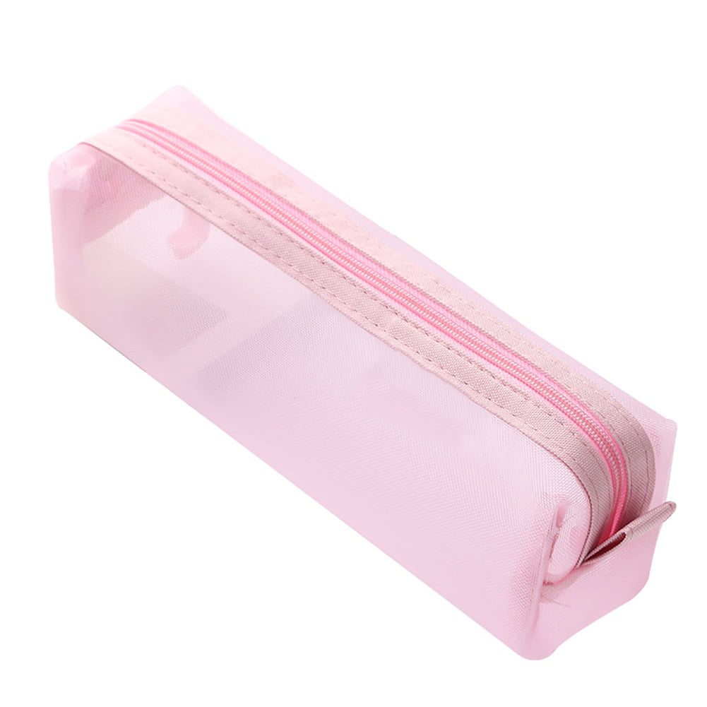 Solid Color Zipper Clear Mesh Pencil Case Pen Storage Bag Student Gift ...