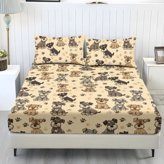 COEQINE Twin Size Sheet Set Soft Wrinkle Free 3 Pieces Bed Sheets Set with Deep Pocket Bedsheet & Pillowcases Home Decor for Twin Size Bed, Schnauzer Paw