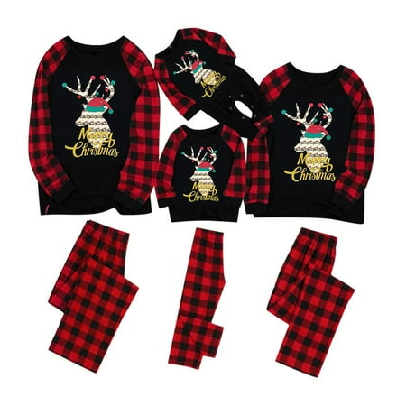 

Matching Christmas Pjs for Family 2022 Print Christmas Pajamas For Family Xmas Pjs Plaid Pants + Raglan Sleeve Tops
