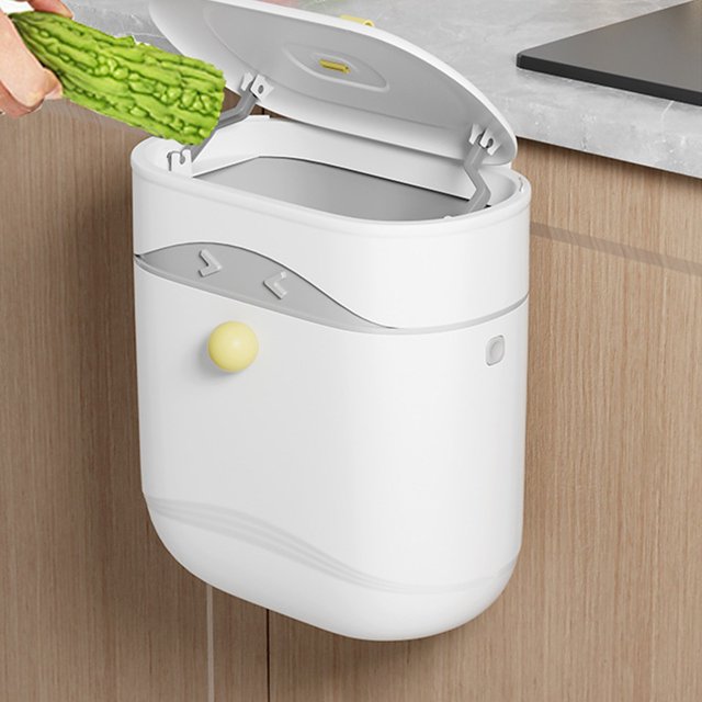 Cubo de basura de cocina de gran capacidad para el hogar con tapa, montado en la pared, para inodoro, baño, sala de estar, papeleras, contenedor de almacenamiento de residuos de cocina, plástico, cubo