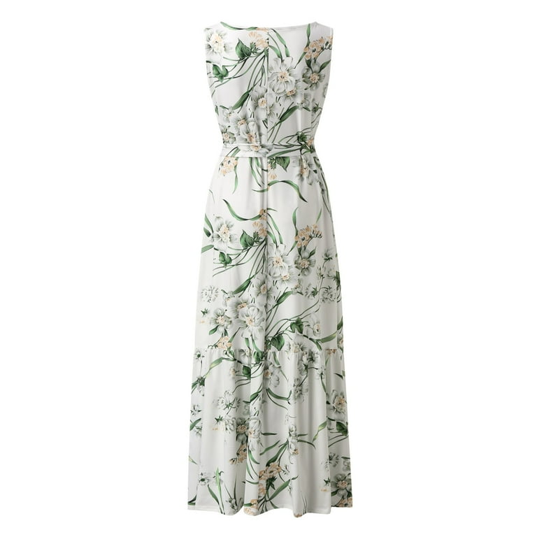 slim fit dress slacks Elegant White Soft Georgette One-Piece Dress with Green Floral Print main image 0
