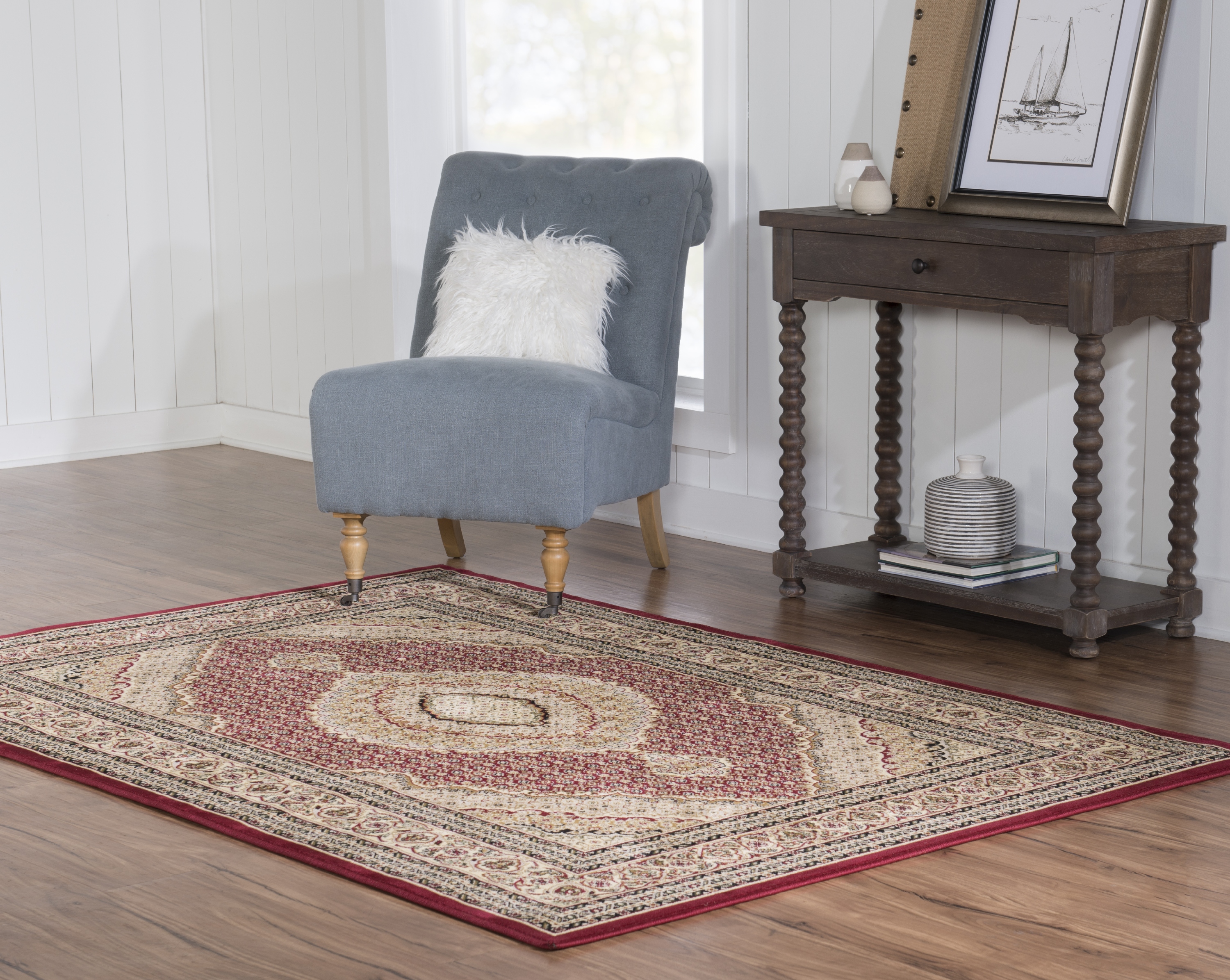 Linon Home Décor Locksley Area Rug Collection, Red and Cream, 8' Round