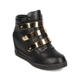 thumbnail image 1 of Fahrenheit EH78 Women Leatherette Round Toe Metallic Hook and Loop Hidden Wedge Sneaker, 1 of 5