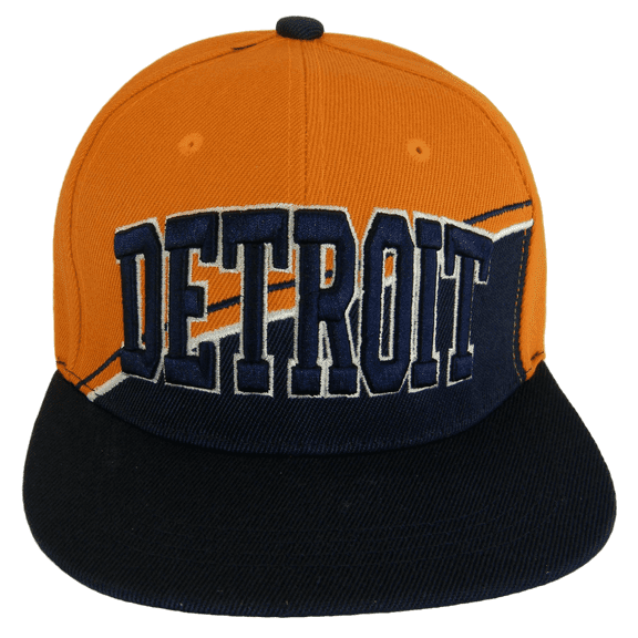 Detroit City Name Diagonal Split Color Font Snapback Baseball Cap (Orange/Dark Blue)