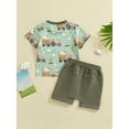 thumbnail image 3 of FEORJGP Little Boy Summer 2Pcs Outfits 0 6M 12M 18M 2T 3T Toddler Baby Short Sleeve T-Shirts Crew Neck Shirts Truck Print Pocket Tops with Solid Coloron Cute Casual Daily Clothes for Holiday, 3 of 8