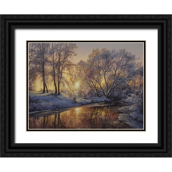 Yushkevich, Viktor 14x12 Black Ornate Wood Framed with Double Matting Museum Art Print Titled - Winter Pond