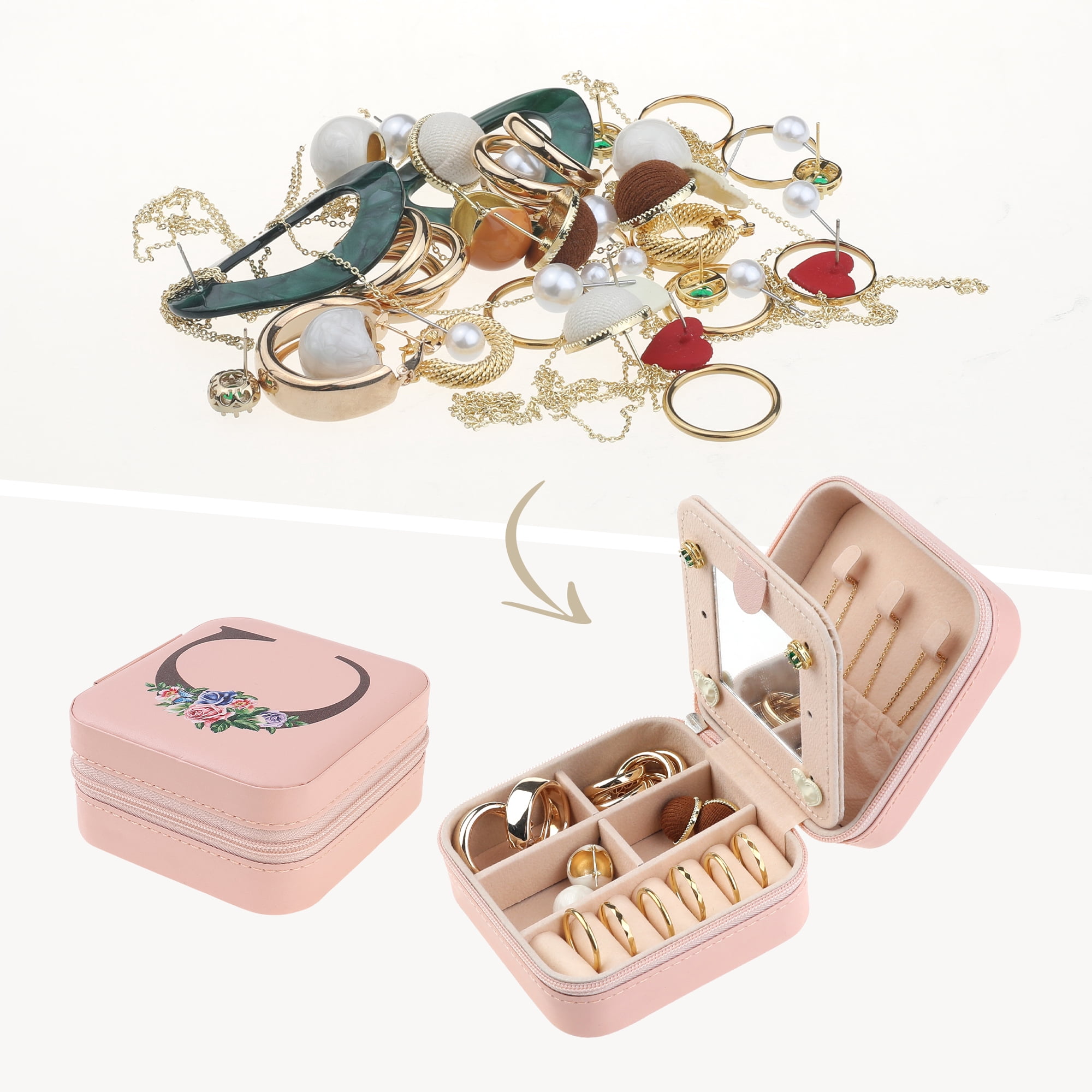 Unique Bargains Jewelry Box Small PU Leather Jewelry Organizer Case Storage Display Holder Pattern C