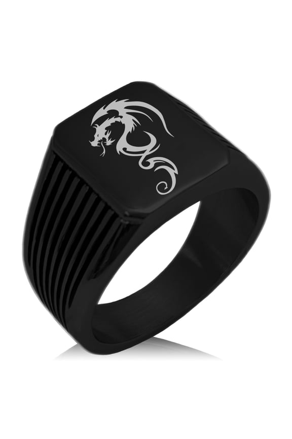 Stainless Steel Shadow Dragon Needle Stripe Pattern Biker Style Polished Ring