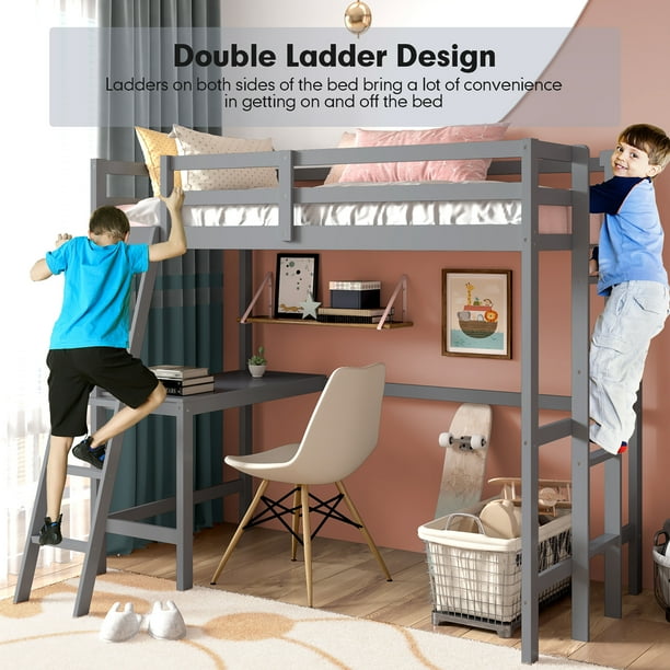 Double twin loft bed with desk deals