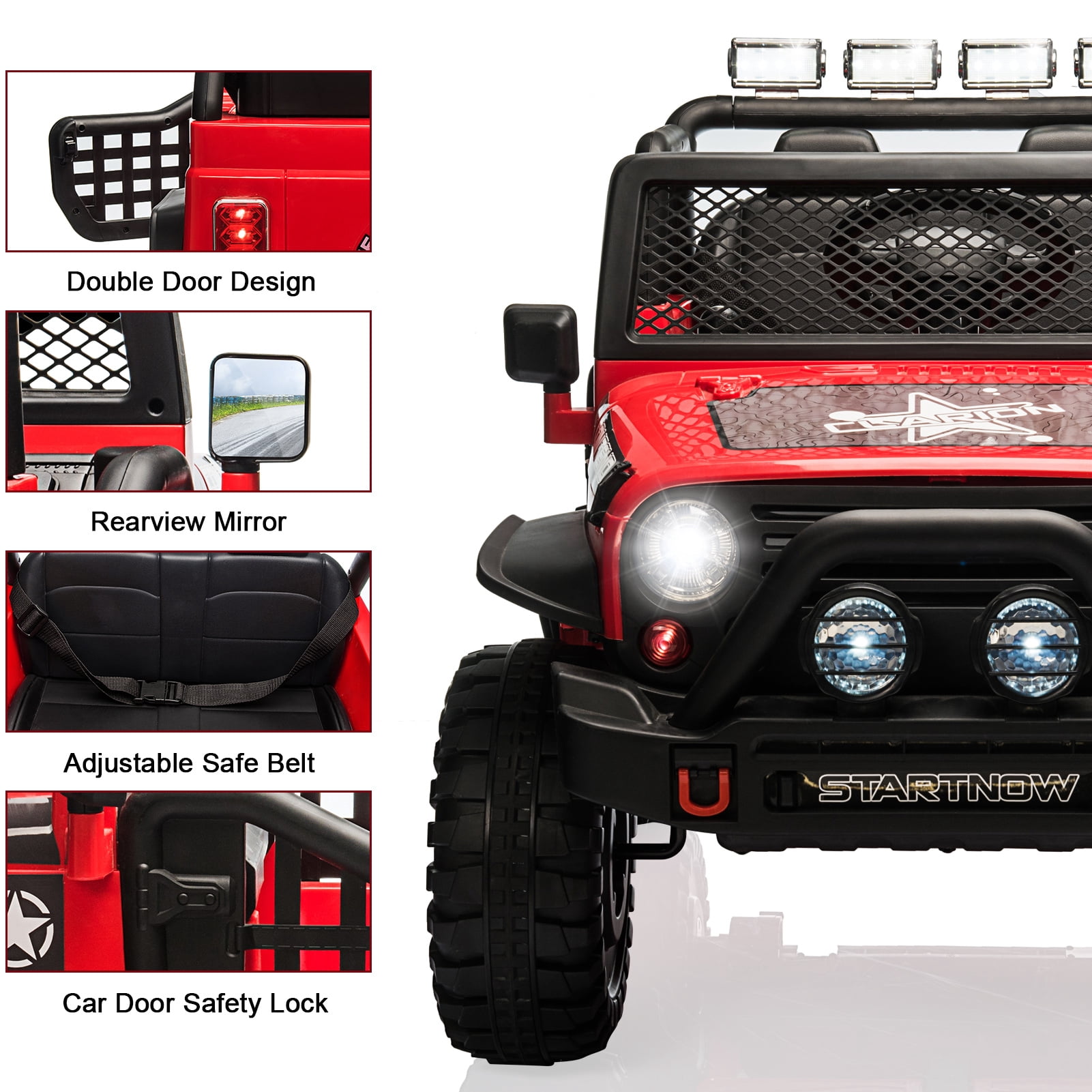 PWFE 12 Volt Kids Electric Car Kids Ride On Car with Remote Control,  2 Seats Kids Truck with LED Lights, Wheels Suspension, Music, Horn, 110lbs Load(Red)