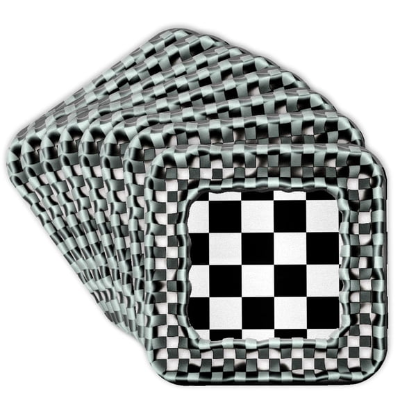 3drose, Black and White Checkered Pattern with Checkered Frame, Set of 8 Coasters - Cork