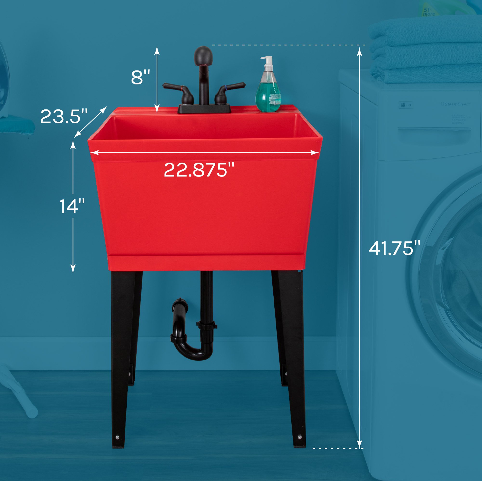 Tehila Utility Sink with Black Pull-Out Faucet 19 Gallon - Red