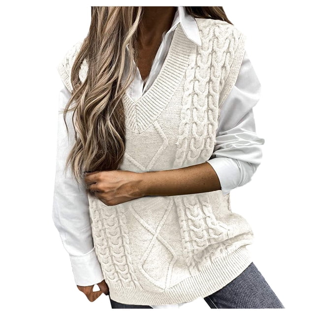 Kcodviy Cardigans Sans Manches Style Preppy pour Femmes Débardeur Léger Sans Manches Col en V Court Gilet Vintage