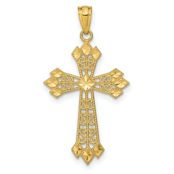 Finest Gold 14K Yellow Gold Diamond-Cut Polished Filigree Cross Pendant