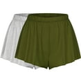 thumbnail image 4 of MIUOWANP Women's Elastic Waist Shorts Solid Color Casual Shorts ComfortableRuffled Leg Shorts Size XXL(Army Green+Gray), 4 of 6