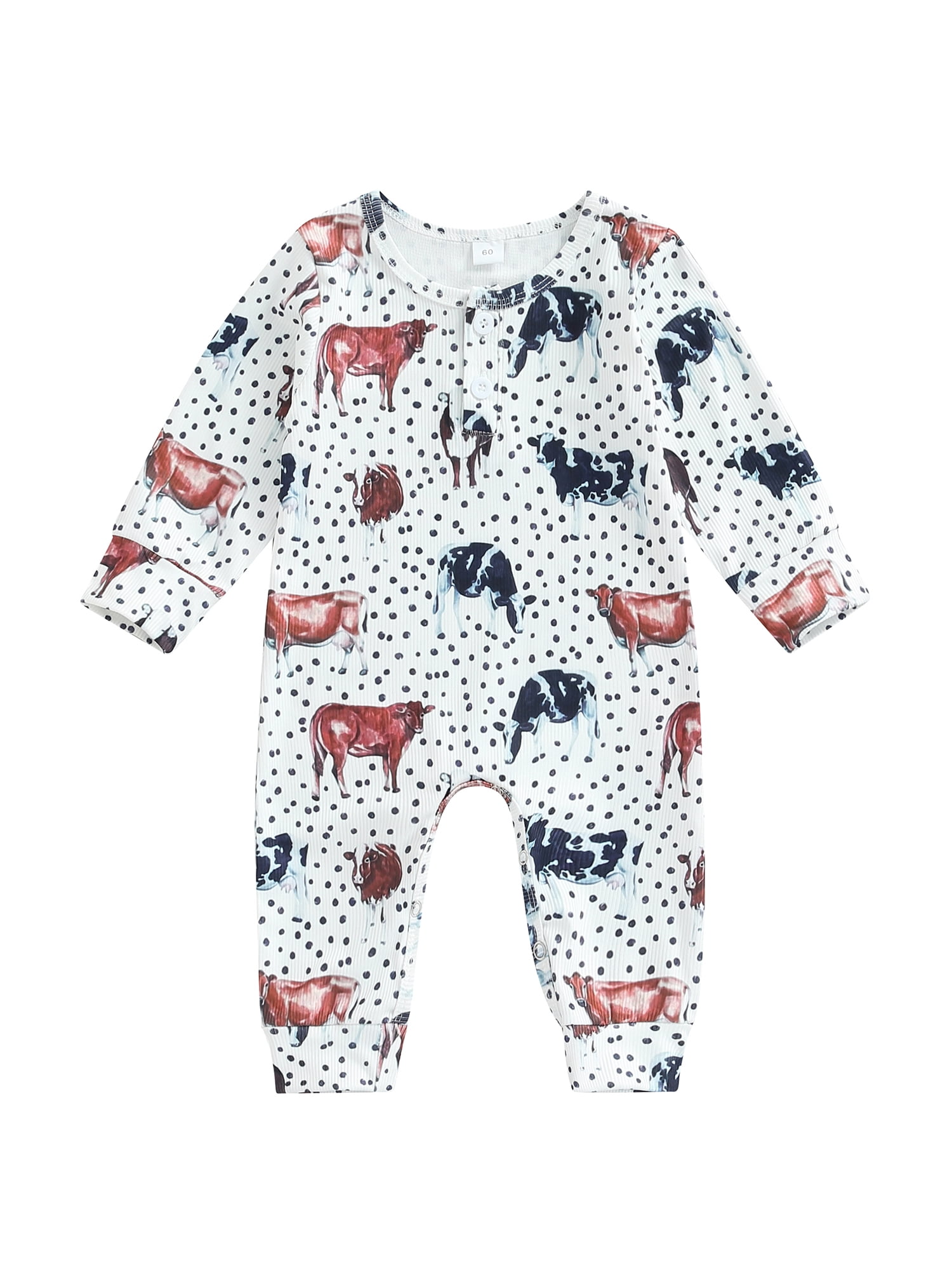 Western Newborn Baby Girl Boy Clothes Romper Onesie Cow Print Bodysuit ...