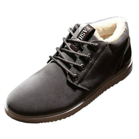 VMESZQFG New Winter Men s Snow Boots Men s Cotton Shoes Velvet Thickening Warm Casual Hiking Boots Grey