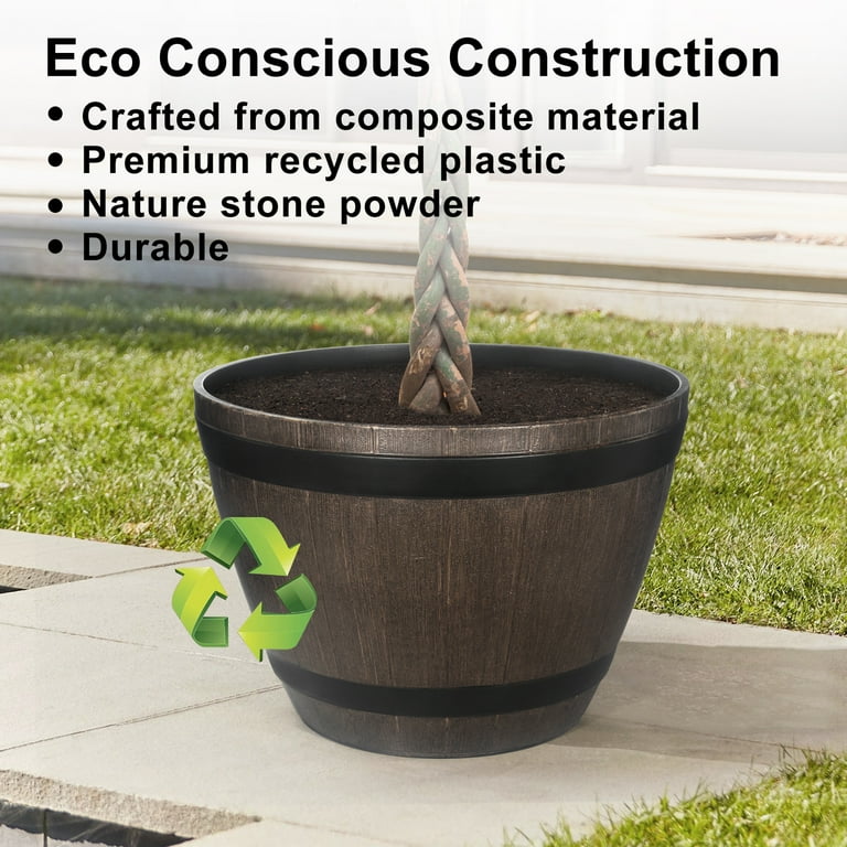 Gamexcel Whiskey Barrel Planter Pot Large - 20.5 x 14.5'' Weathered Oak  Barrel Plastic Resin - Outdoor/Indoor Flower Pot