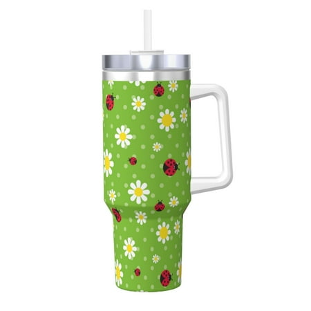

Gaeub Daisies And Ladybugs Print Stainless Steel Hot/Cold Coffee Cup 40oz Ice Bully Cup With Handle And Straw Travel Coffee Cup