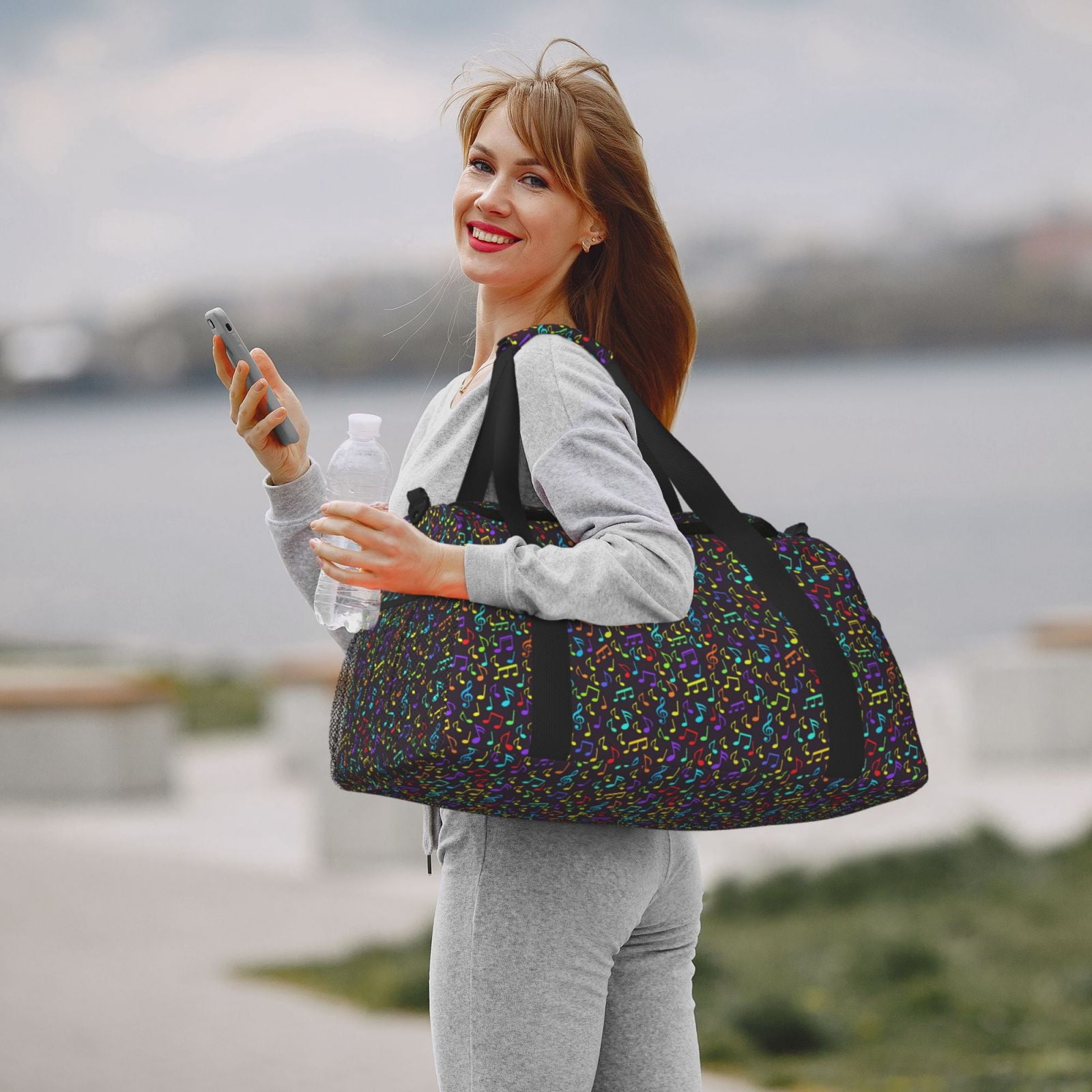 Fuzoiu Musical Notes Print Travel Duffle Bag,Carry On Tote Bags,Duffel Bag,Sport Gym Bag, Hospital Bag for Labor and Delivery, Overnight Bag,Luggage Bag