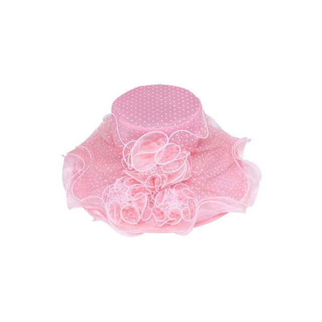 Sombrero de sol de lunares para mujer con arco de velo floral de encaje - rosa ChicHeadwear Sombrero de copa
