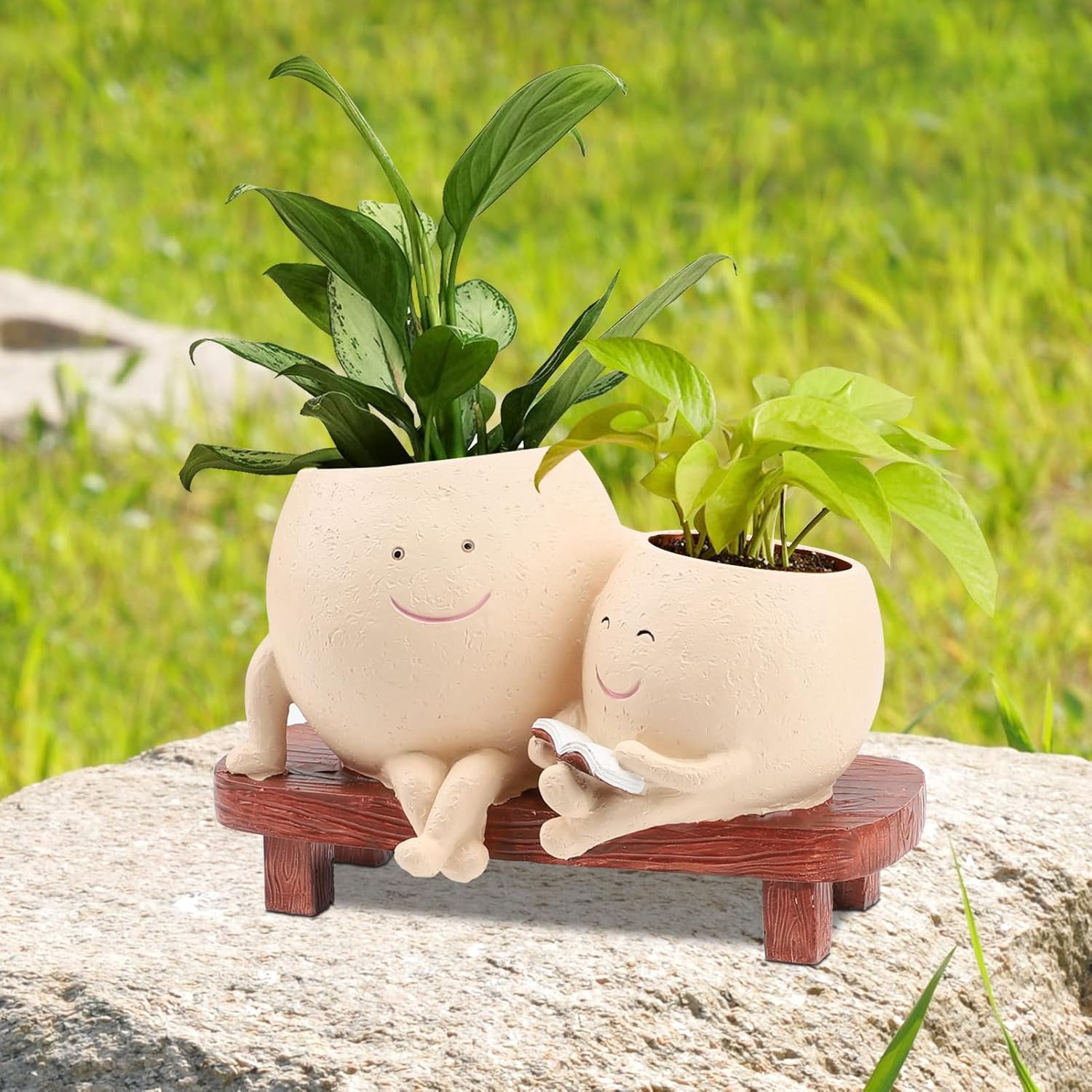 Senya Smiley Face Planter Pots for Plants, Indoor Outdoor Unique Chair Flower Pots, Modern Lady Head Vase Girl Face Planter 7.1x3.2x4.7in