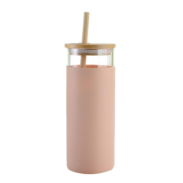 Silicona Alta Paja De Vidrio De Borosilicato Botella De Vidrio De Una Sola Capa 600Ml Taza De Té Con Tapa De Bambú Manga De Aislamiento De Paja Para Oficina Hogar 1Pcs Manga Vogacara HA026595-01