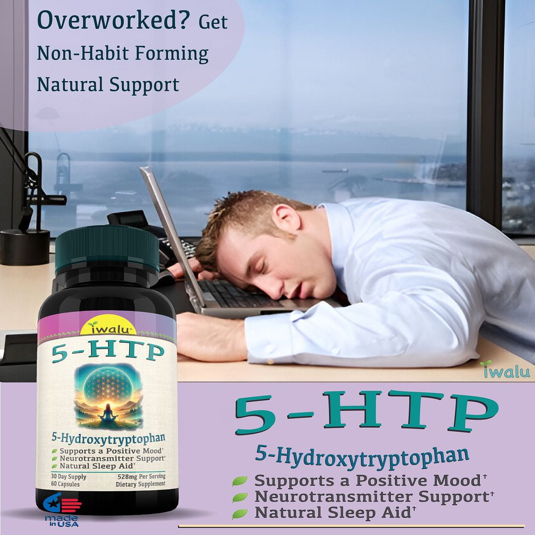 iwalu 5-HTP Supplement | 5-Hydroxytryptophan - Supports Mood, Cognition & Sleep - Fast Acting - 60 Capsules | Non-GMO, NSF Certified and USA Made Dietary Supplement