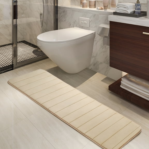 RLESO Absorbent Memory Foam Bath Mat Bath Runner Rug,Beige 16"X 47"