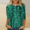 thumbnail image 2 of Women's Casual T-Shirts Sequin Effect Crew Neck 3/4 Length Sleeve Stylish Top for Everyday Wear, 2 of 4