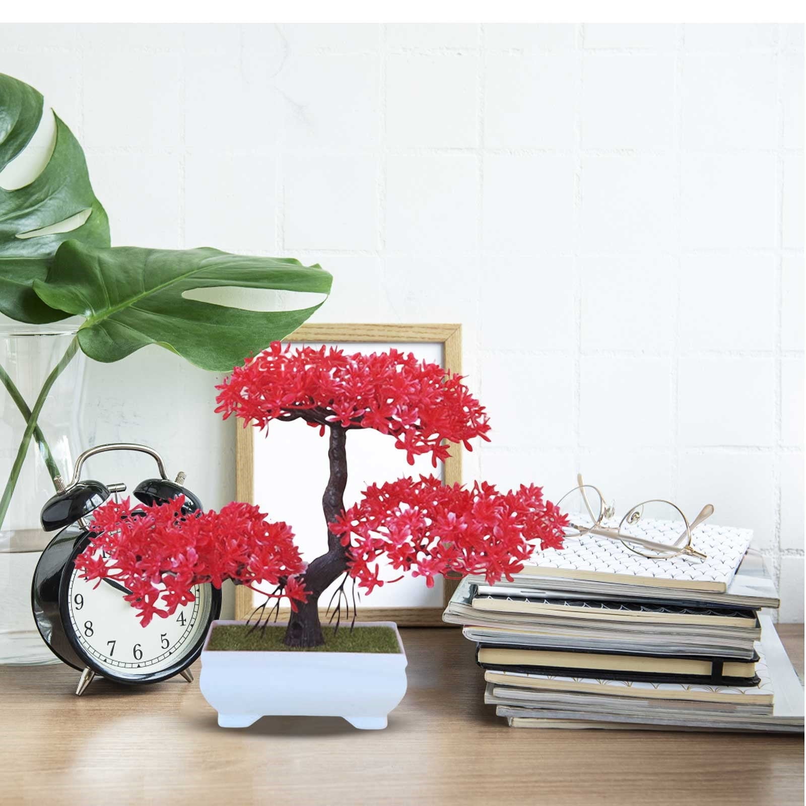 Artificial Plants Greenery Bonsai, Room Decor Fake Bonsai Tree for Home Decor Indoor Bookshelf Office Desk Bathroom Farmhouse Decor, Multicolor, 10.24x7.28"