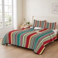 thumbnail image 2 of Queen Quilt Set 90''x96'', Green Red Striped Lightweight Summer Bedspread Coverlet Set with 2 Pillow Shams, Farmhouse Colorful Stripes Breathable All Season Quilt Bedding for Bedroom/Guest Room, 2 of 9