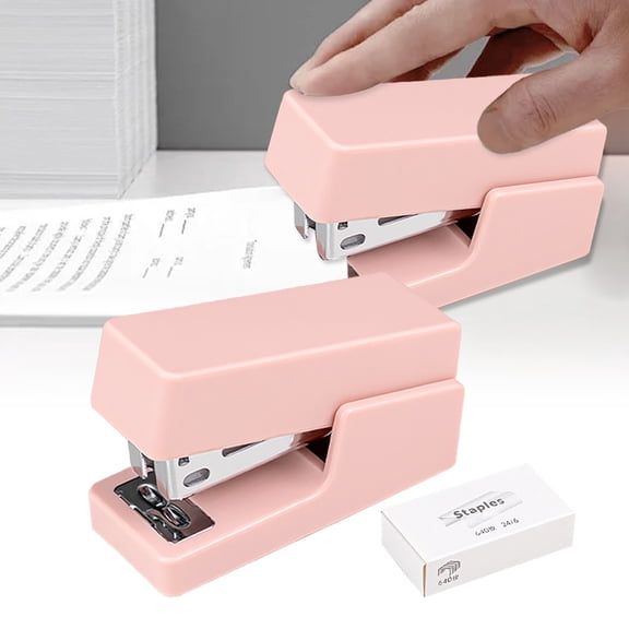 Pink Stapler, Compact Manual Stapler for Desk, Teacher Stapler for Classroom Office Supplies, Lightweight Portable Paper Binding Tool with 640 Staples, 20 Sheet Capacity