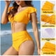thumbnail image 4 of Traje de baño de dos piezas para mujer Conjunto de bikini de cintura alta con cordón y volantes, 4 of 8