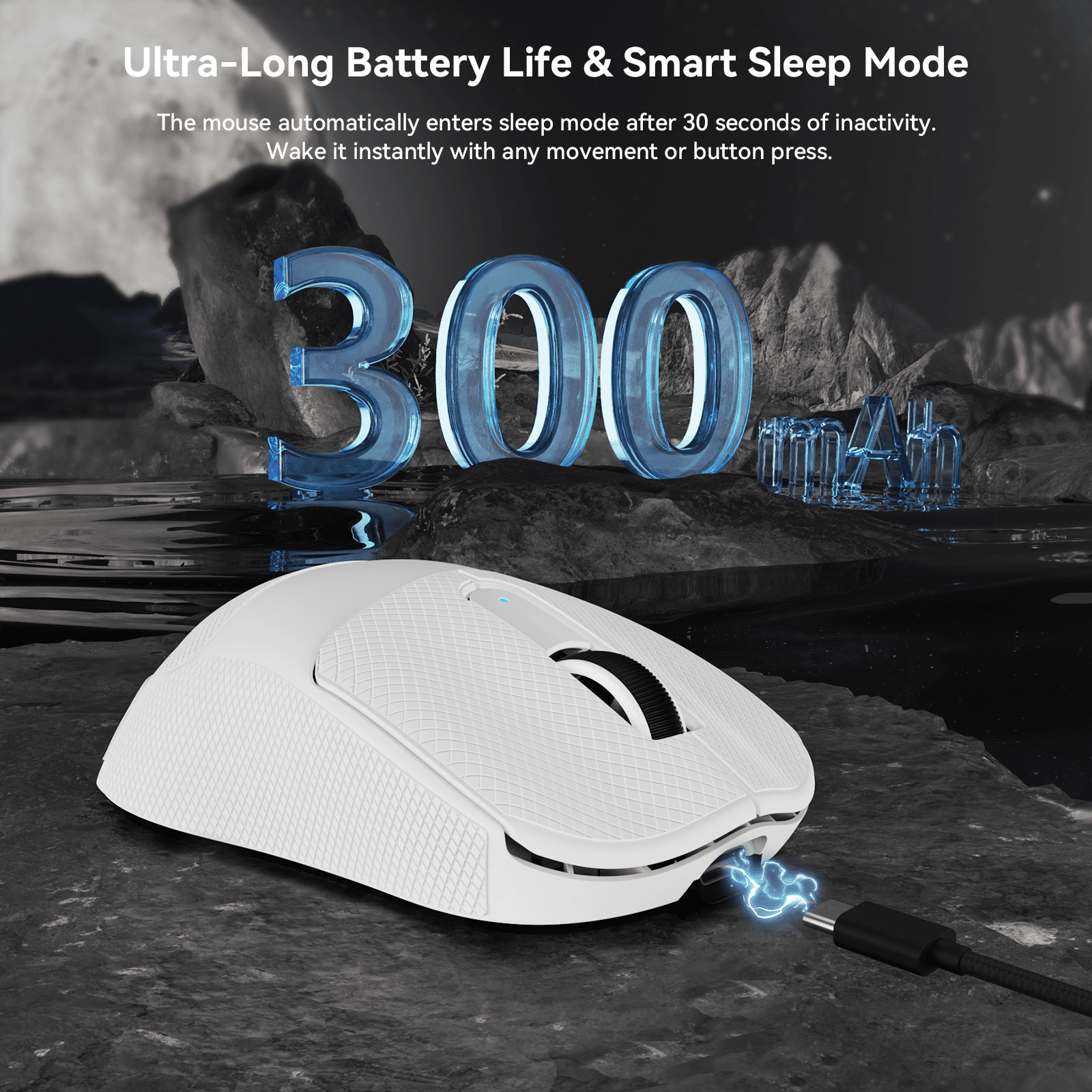 MAMBASNAKE M3 39g SUPERLIGHT Mouse, PixArt PAW3395PRO Gaming Sensor, BT/2.4G Wireless/Wired Gaming Mouse, 6 Adjustable DPI up to 40000, 200 Hrs Battery, Office Mice for PC/Win/Mac - White&Tape