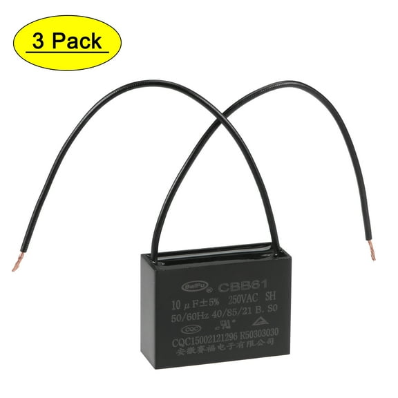 Uxcell 10uF 250V AC 2 Wires CBB61 Ceiling Fan Capacitors 3 Pack