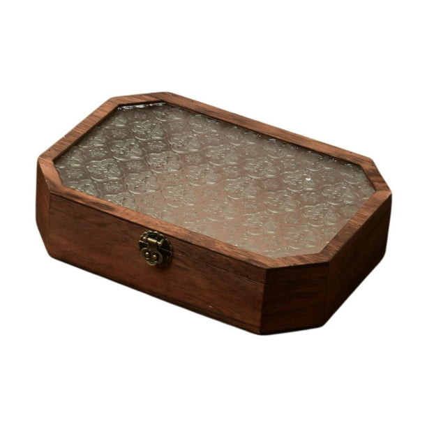Caja de almacenamiento de madera para escritorio, contenedor para baratijas, recuerdos, estuche decorativo para mesa. M